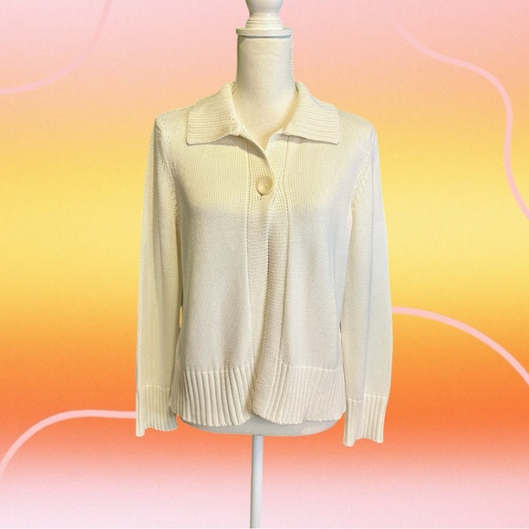 Talbot’s Cream Made in Italy Cotton-Blend Single-Button Collared Cardigan Size M - Picture 3 of 14